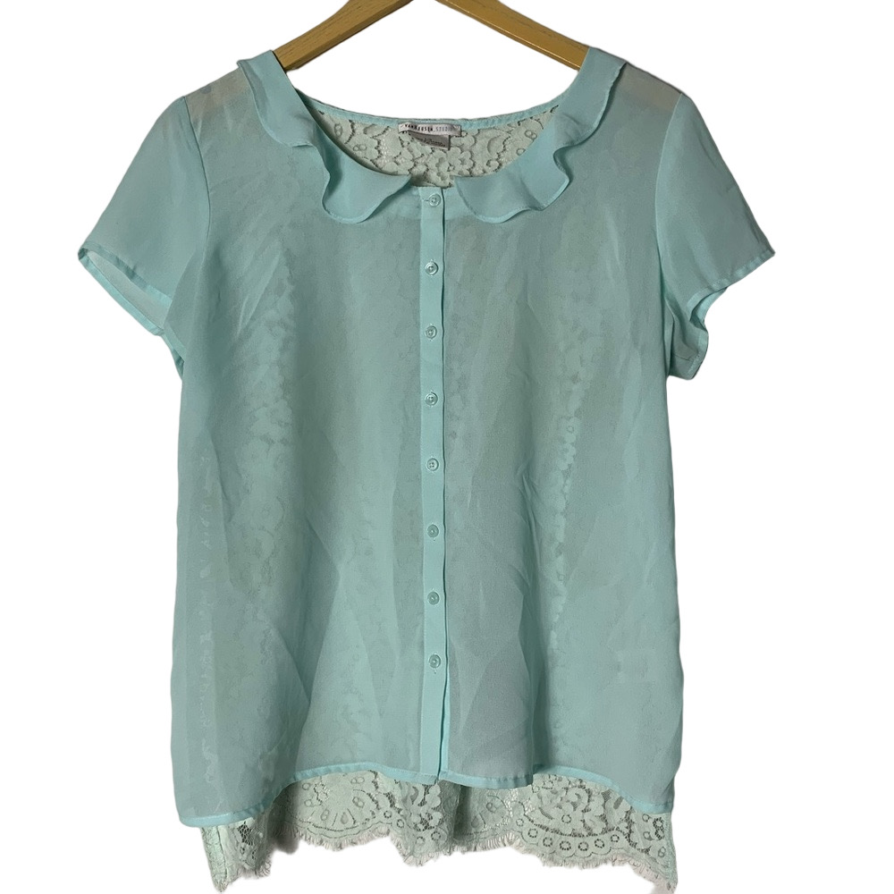 Van Heusen_Studio | Pastel Green Lace Back Blouse - Large